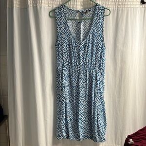 Kacy-Blue and White Sleeveless Dress